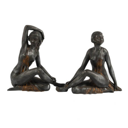 Pair of Nude Art Nouveau Metal Architectural Details