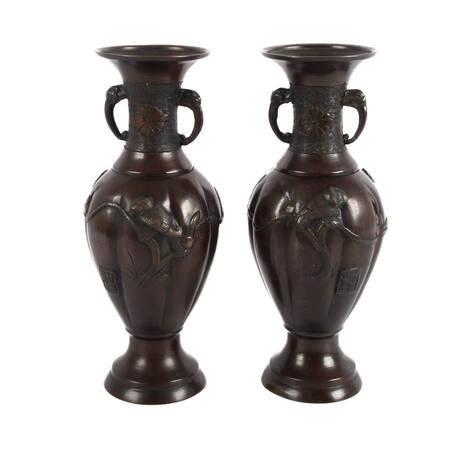 Antique Pair of Bronze Japanese Baluster Vases