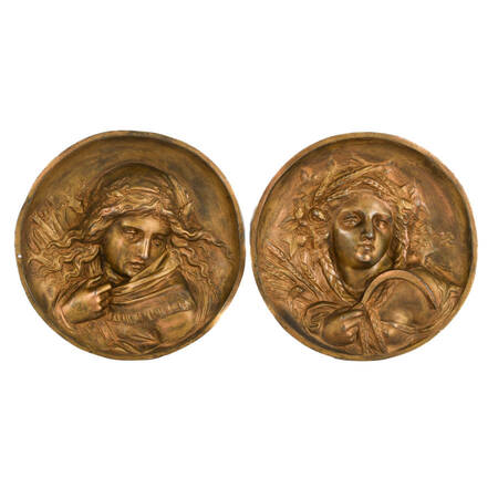 Pair of Gilt Metal Classical Greek Figural Architectural Detail Plaques