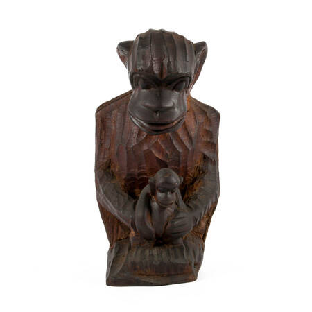 Folk Art Style Hand-Carved Parent and Child Monkey Sculpture
