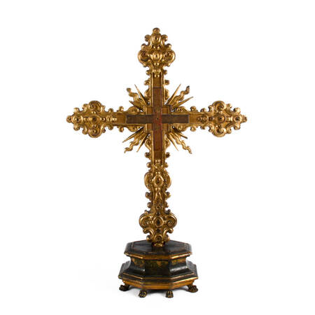 Antique Carved Giltwood and Painted Crucifix Cross