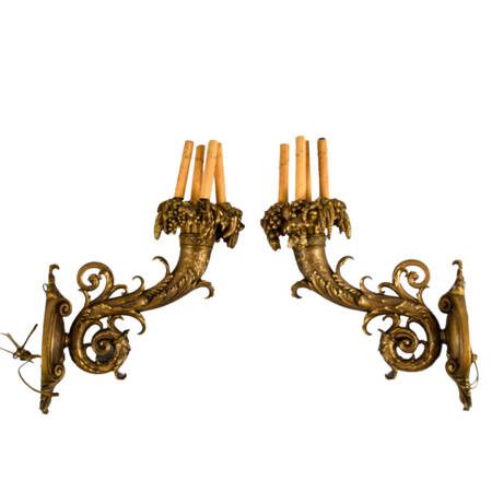 Pair of Architectural Gilt Bronze Figural Candle Wall Sconces