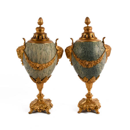 Antique Pair of Bronze and Green Marble French Balusters