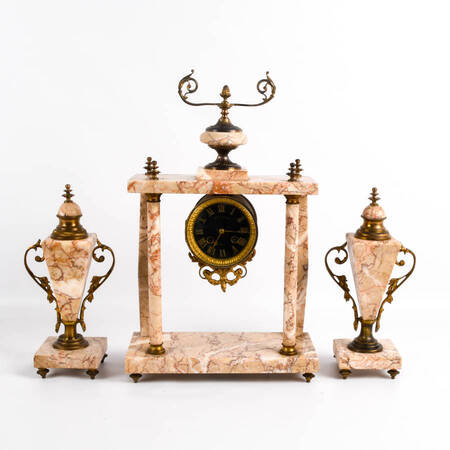 Antique French Delamont Marble Clock and Garnitures Set
