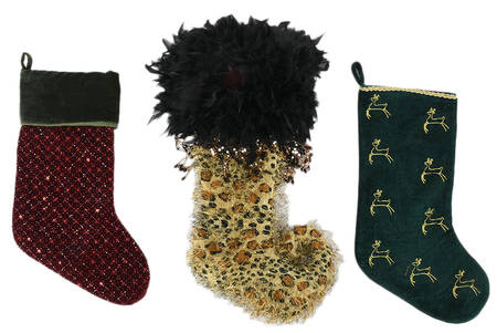 Grouping of Three Fabric and Beaded Christmas Stocking