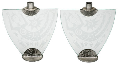 Pair of Whimsical Leandra Drumm Etched Glass Candleholders