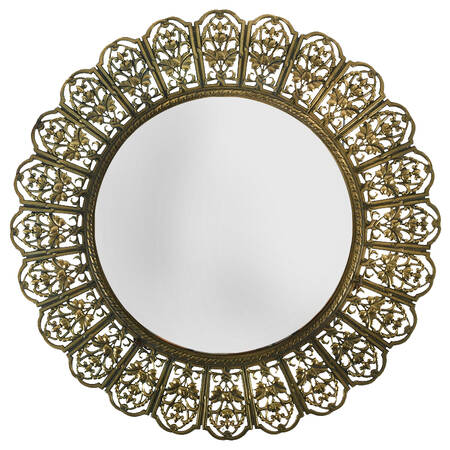Ornate Reticulated Brass Sunburst-Style Wall Mirror