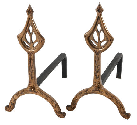 Pair of Arts and Crafts Cast Iron Andirons