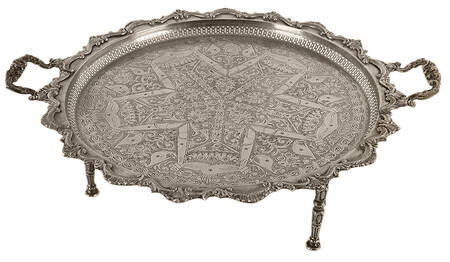 Moroccan Silver-Plated Metal Tray Table