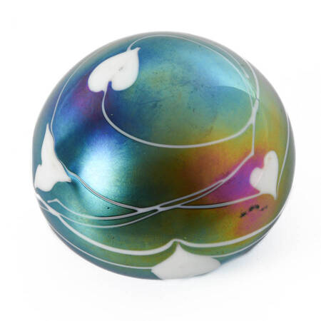 Hand Blown Iridescent Art Glass Hearts Paperweight