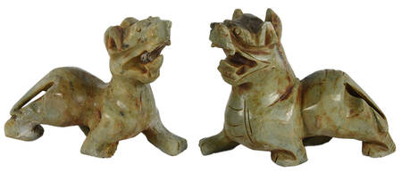 Pair of Stone Hand-Carved Chinese Pixiu Statues