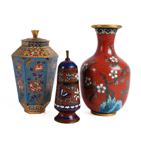 Grouping of Three Cloisonné Items: Holders and Vase