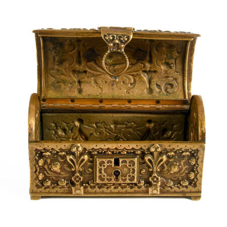 Antique Ornate German Bronze and Brass Jewelry Casket