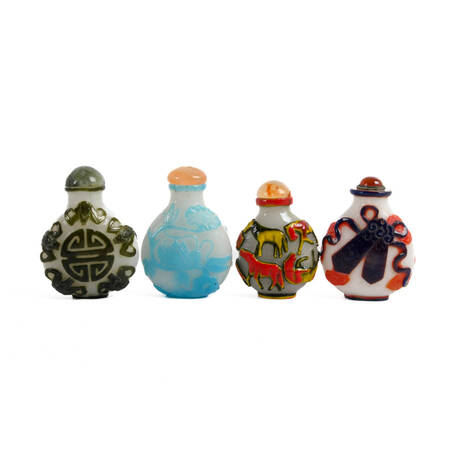 Grouping of Four Chinese Peking Glass Snuff Bottles