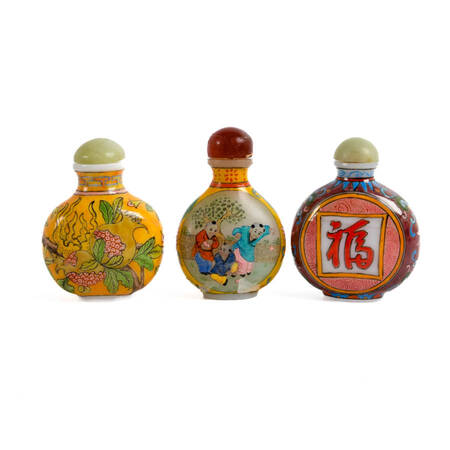 Three Hand-Painted Snuff Bottles