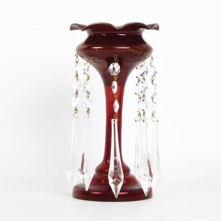 Victorian Ruby Luster with Hanging Prisms