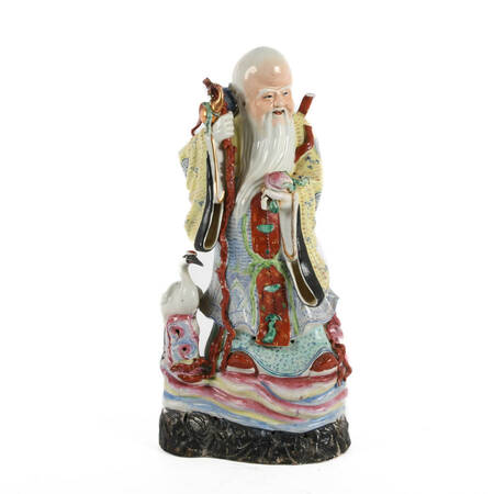 Chinese Famille Rose Shou Xing Porcelain Statue