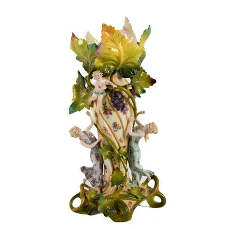 Figural Art Nouveau Saxony Vase with Botanical Motifs