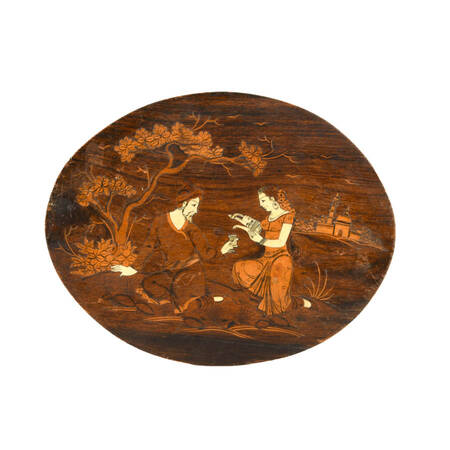 Anglo-Indian Inlaid Wooden Oval Wall Hanging