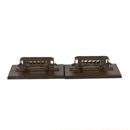 Pair of Cast Iron and Wood Train Bookends
