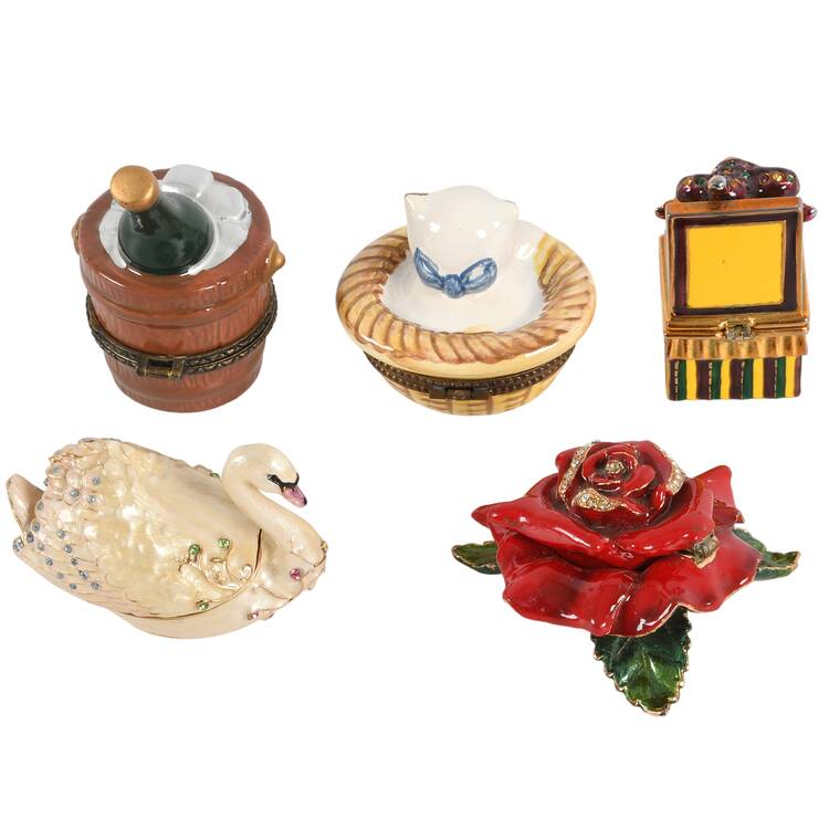 Grouping of Five Whimsical Figural Trinket Boxes
