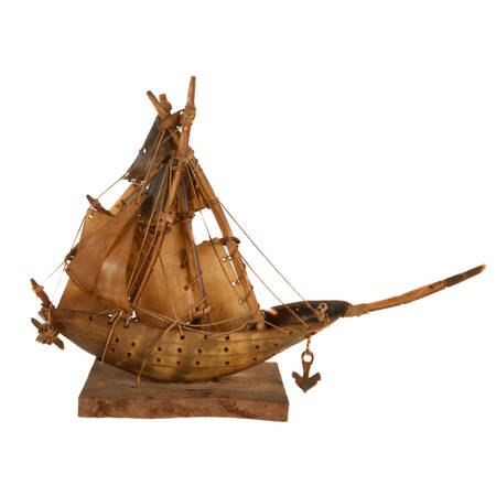 Antique Carved Horn Junk Boat Sculpture