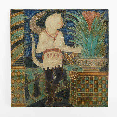 Johann Von Schwarz Art Nouveau "Puss N Boots" Ceramic Tile
