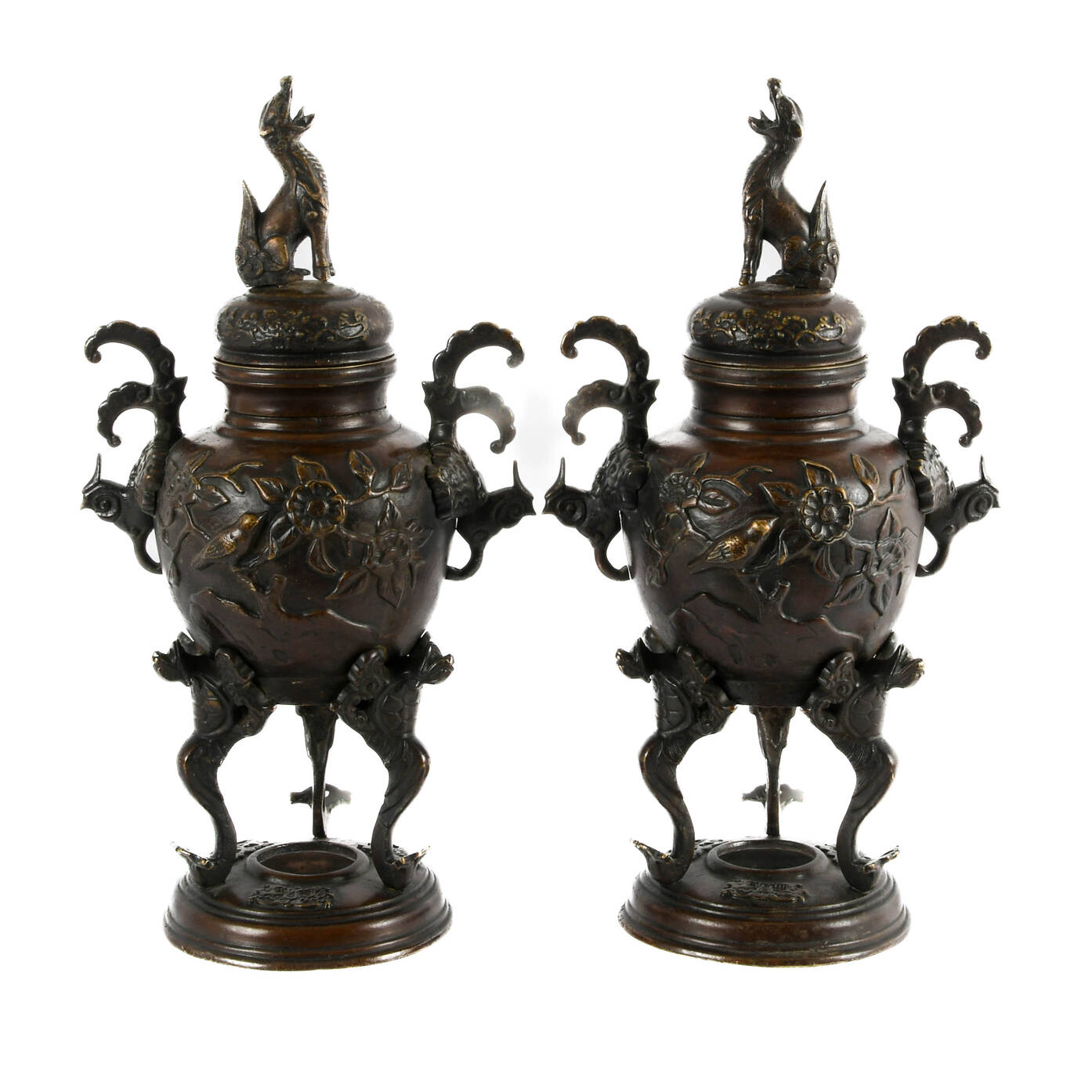 Antique Pair of Bronze Japanese Censers