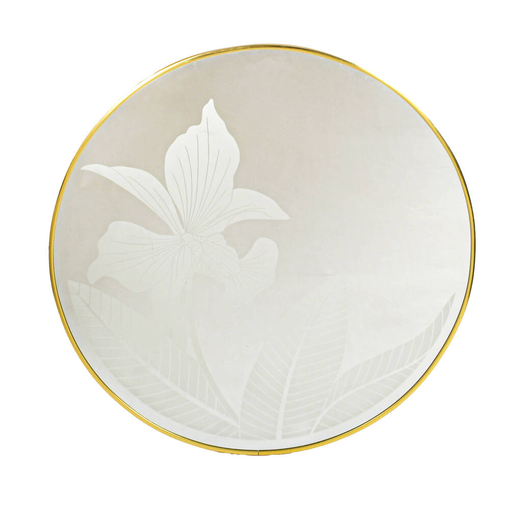 Large Round Hollywood Regency-Style Frosted Wall Mirror