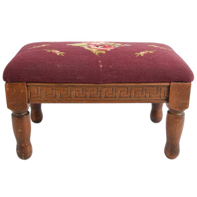 Antique Walnut and Needlepoint Footstool