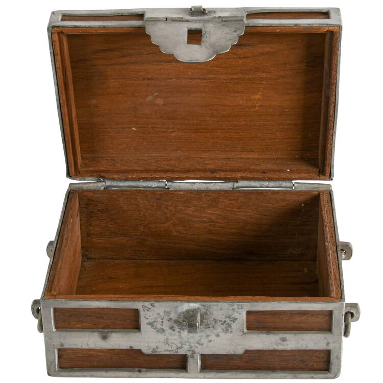 Antique Chinese Pewter and Wood Storage Box