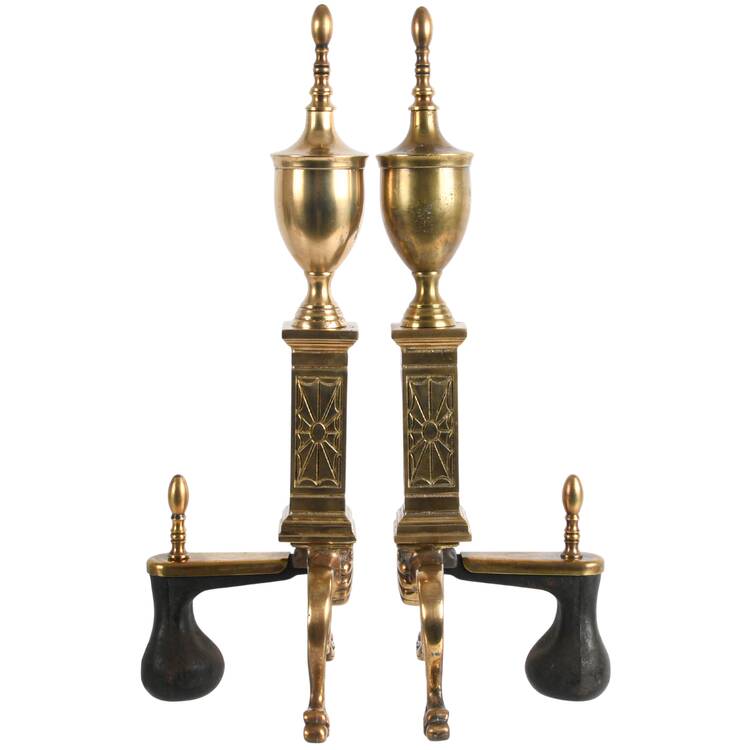 Antique Pair of French Classical Footed Chenets