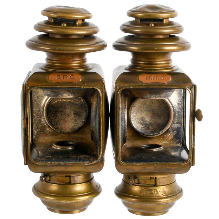 Antique Pair of French Brass Automobile Side Lamps