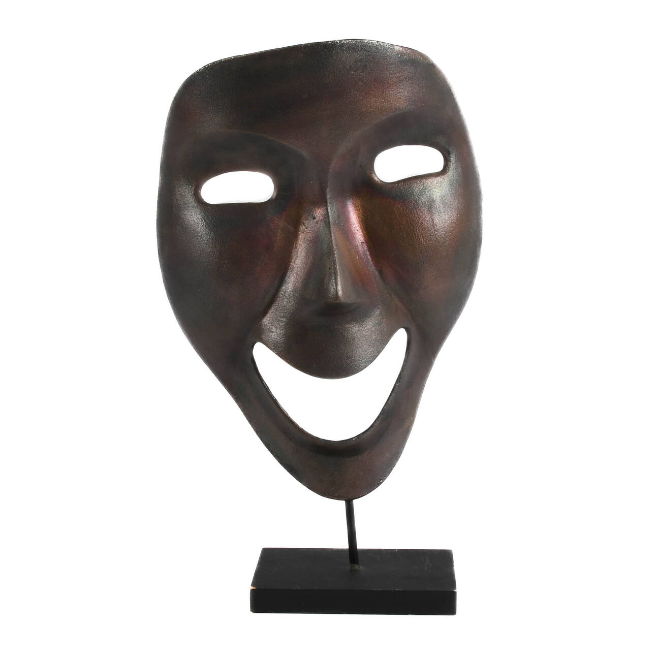 Oversize Metal Mask Sculpture on Base