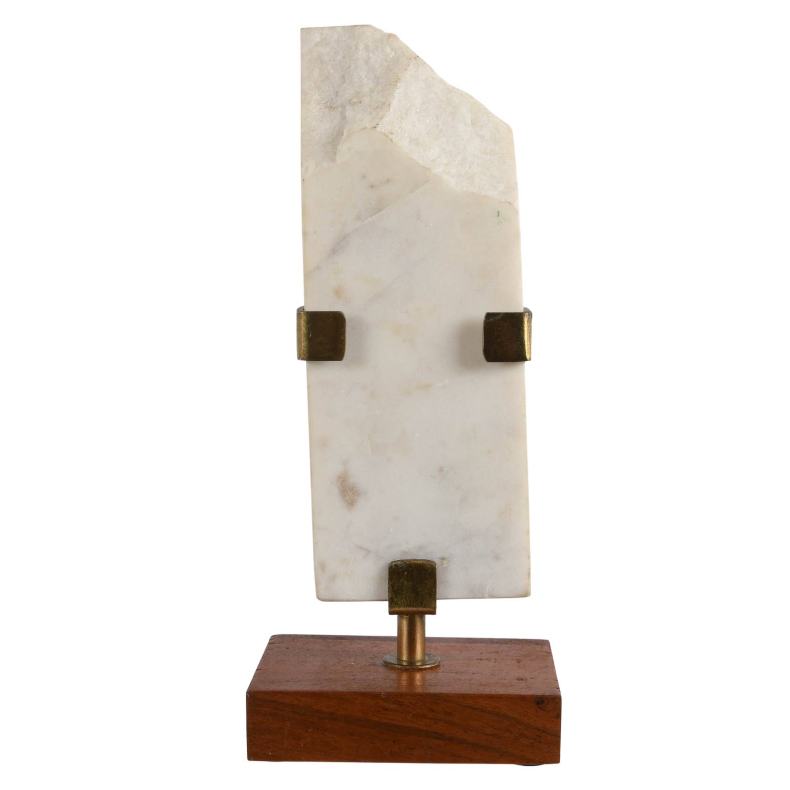 White Marble Sculpture with Wooden Pedestal Base