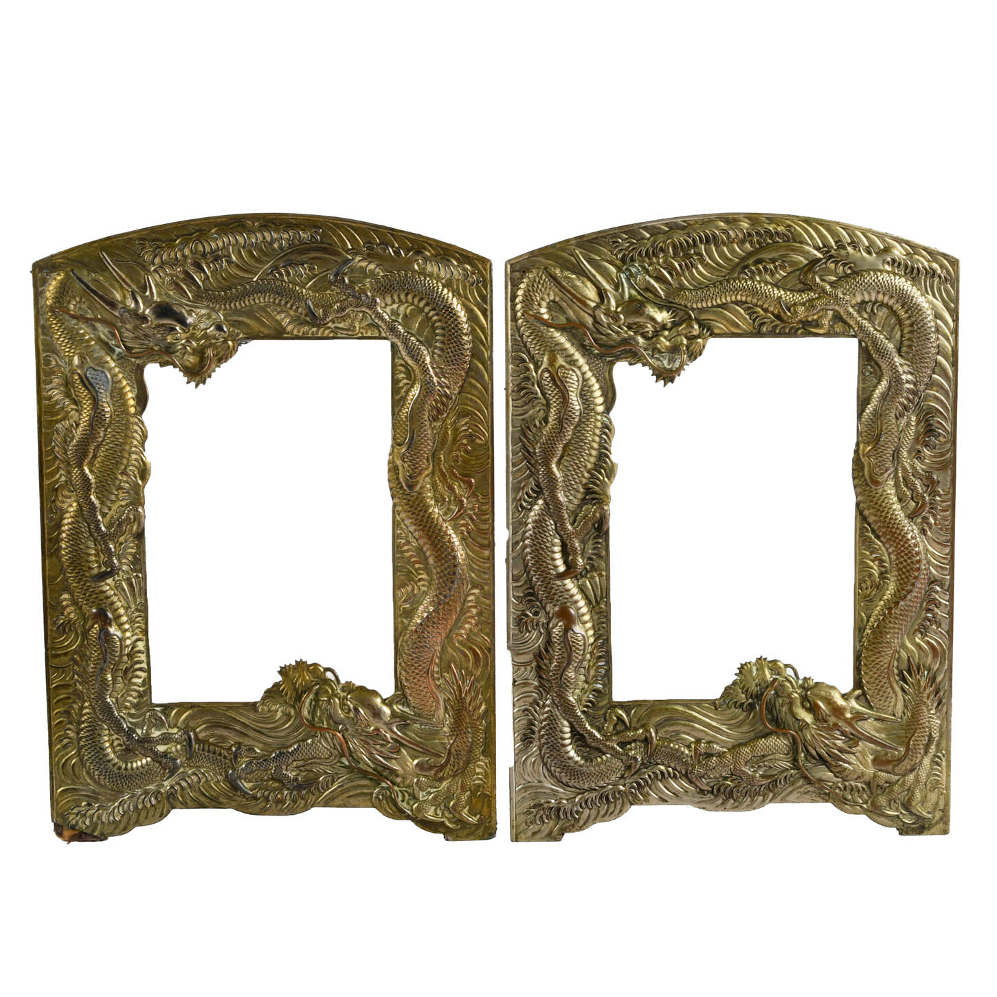 Pair of Antique Chinese Metal Dragon Picture Frames