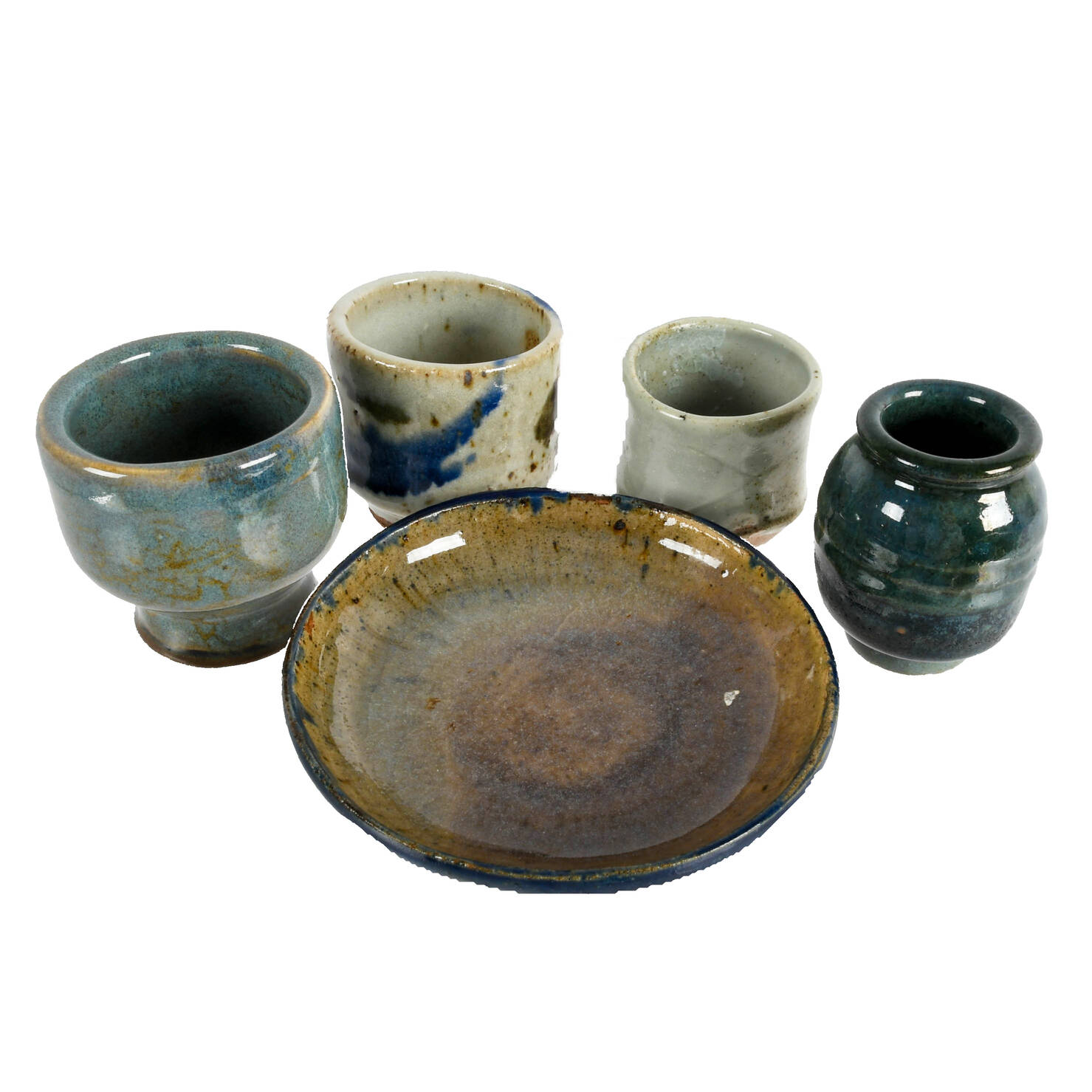 Lot of Studio Pottery Cups and a Plate