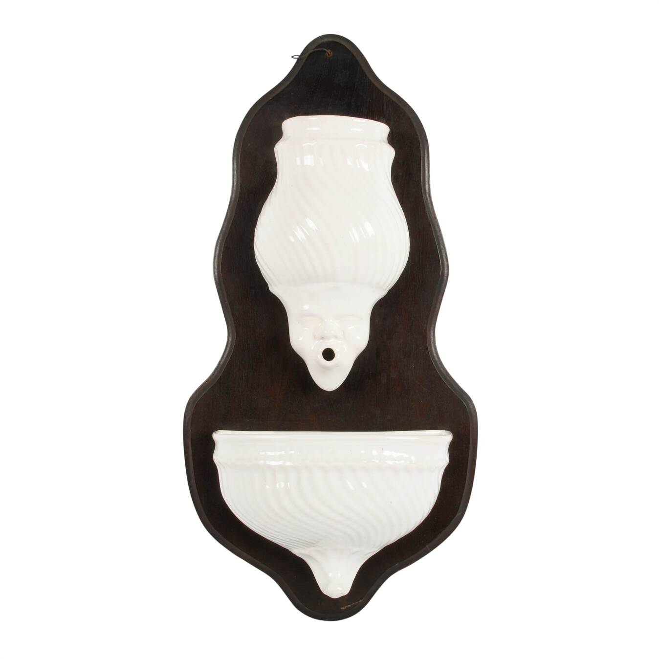 Italian Figural Motif Ceramic and Wood Lavabo Wall Fountain