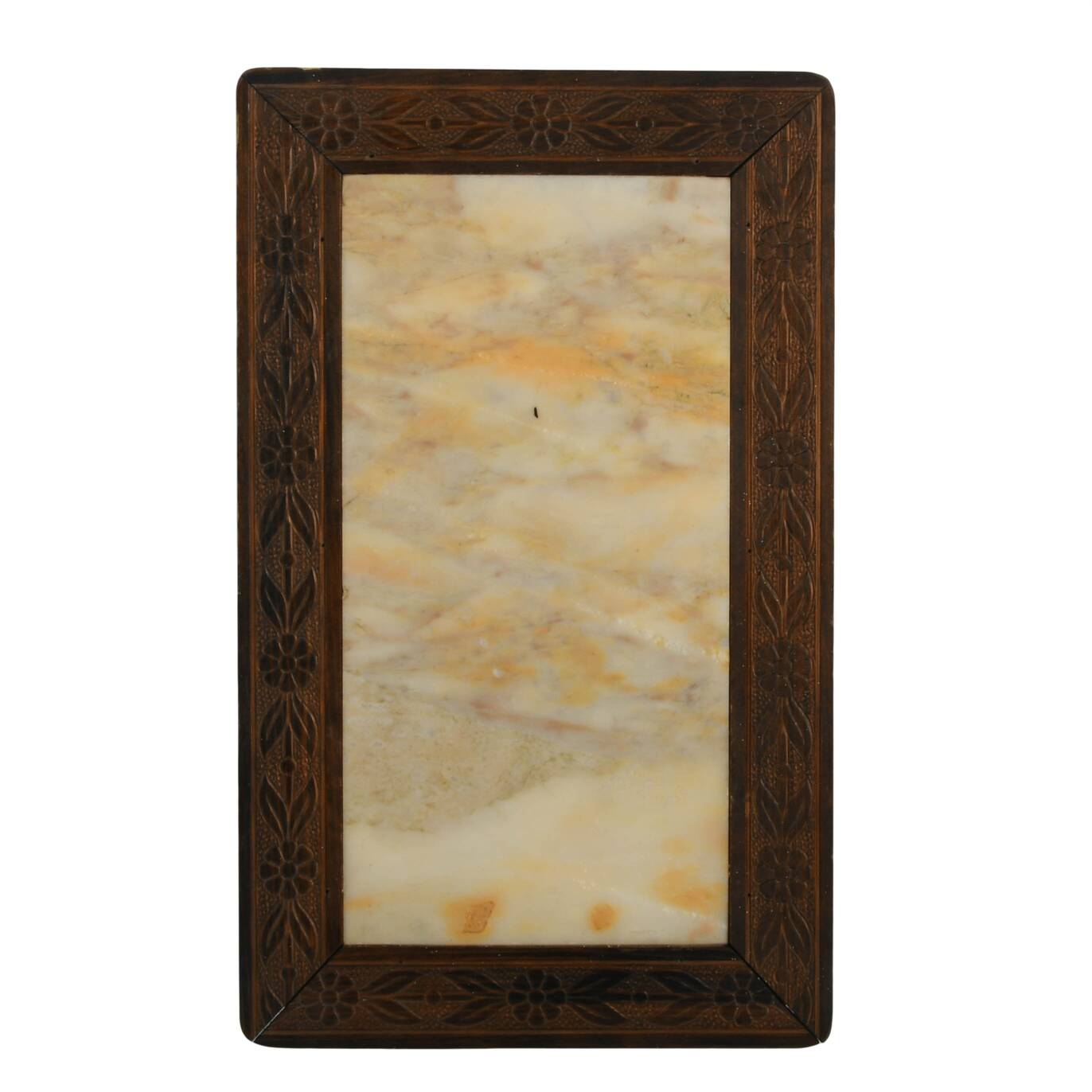 Antique Rectangular Wood and Marble Trivet