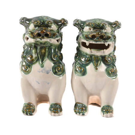 Pair of Porcelain Chinese Imperial Lions Bookends