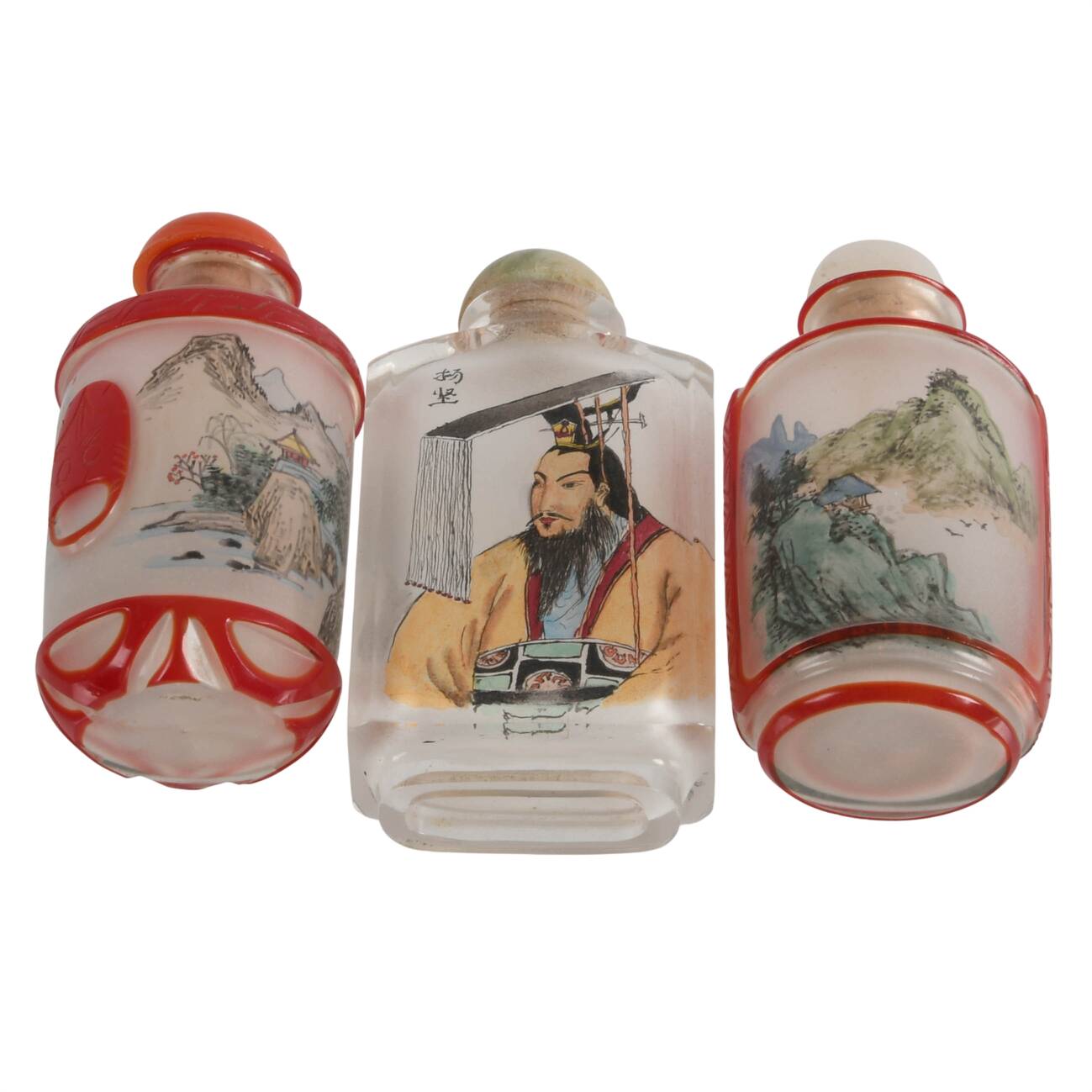 Grouping of Three Chinese Reverse Painted Glass Snuff Bottles