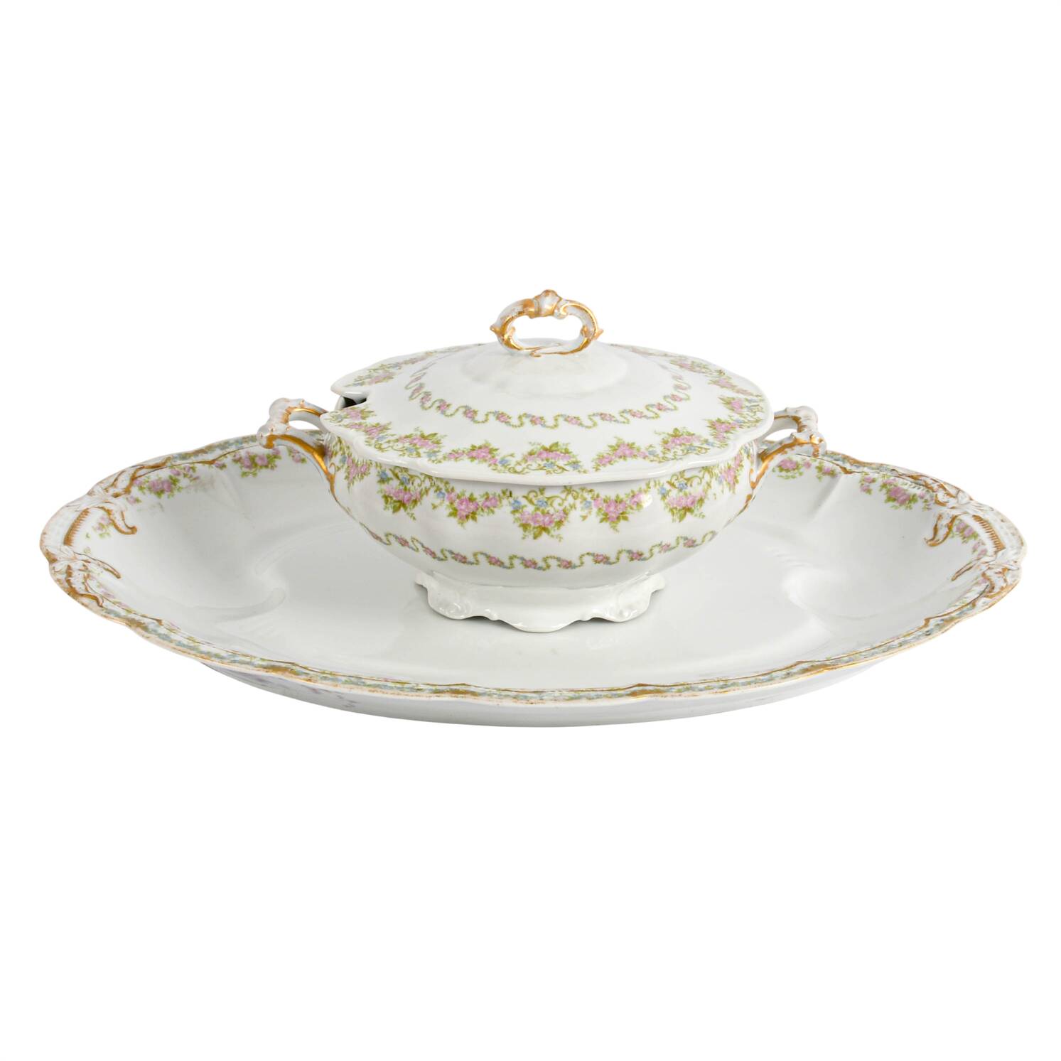 Two-Pieces of Antique French Floral Garlands Serving China