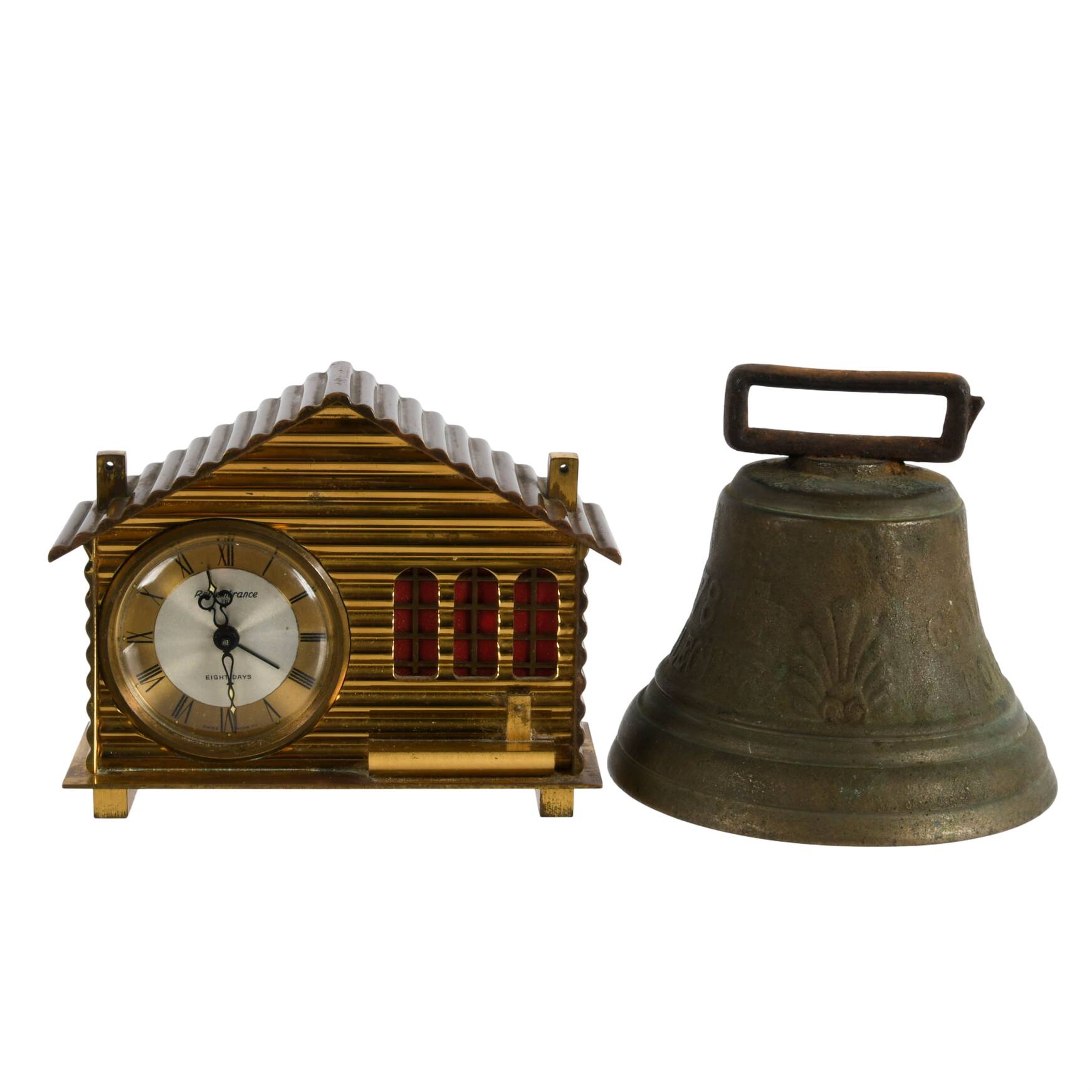 Swiss Chalet Remembrance Eight-Day Clock and Chiantel Swiss Cow Bell