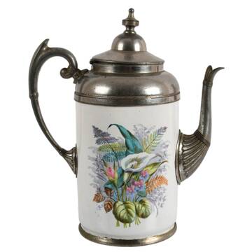 Manning, Bowman & Co. Floral Enameled Pewter Coffee Pot