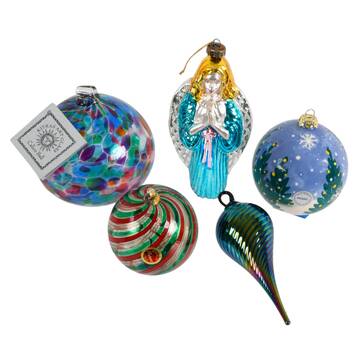 Five-Piece Set of Christmas Glass Ornaments