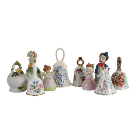 Lot of Ten Porcelain Figural and Floral Bells