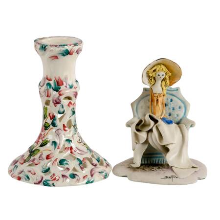Two Italian Porcelain Décor including a Candlestick and Figurine