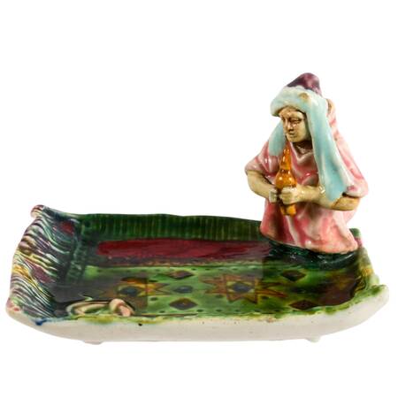 Antique Snake Charmer Majolica Trinket Dish