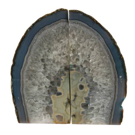 Blue Dyed Agate Specimen Bookends with Druzy Center