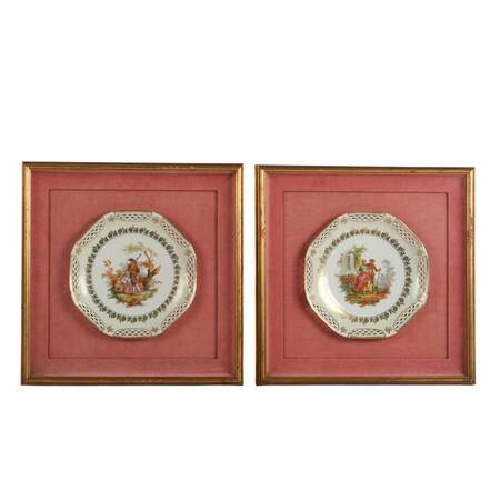Pair of Framed Bavarian Schwarzenhammer Shadow Box Portrait Plates